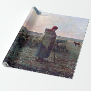 Shepherdess met Hare Flock, Jean-Francois Millet Cadeaupapier
