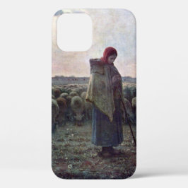 Shepherdess met Hare Flock, Jean-Francois Millet iPhone 12 Hoesje