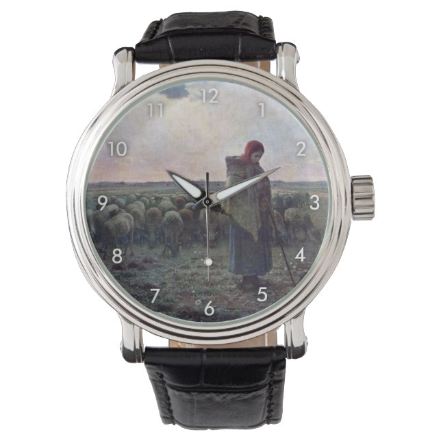 Shepherdess met Hare Flock, Jean-Francois Millet Horloge (Voorkant)