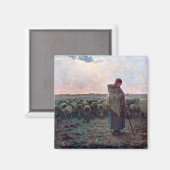 Shepherdess met Hare Flock, Jean-Francois Millet Magneet (Voorkant / Achterkant)