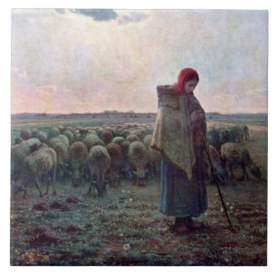 Shepherdess met Hare Flock, Jean-Francois Millet Tegeltje