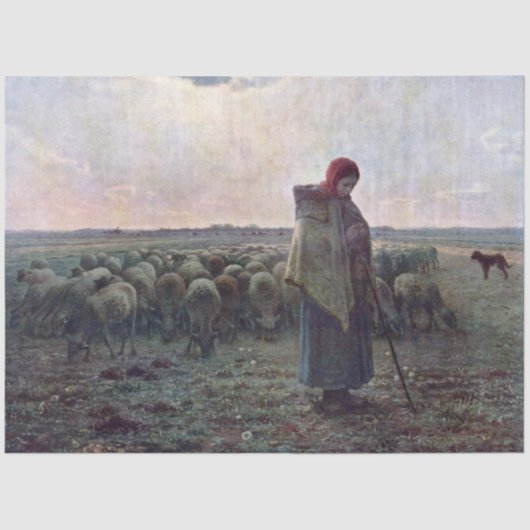 Shepherdess met Hare Flock, Jean-Francois Millet Tissuepapier (Voorkant)