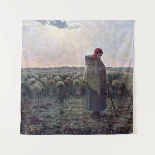 Shepherdess met Hare Flock, Jean-Francois Millet Wandkleed (Voorkant (horizontaal))