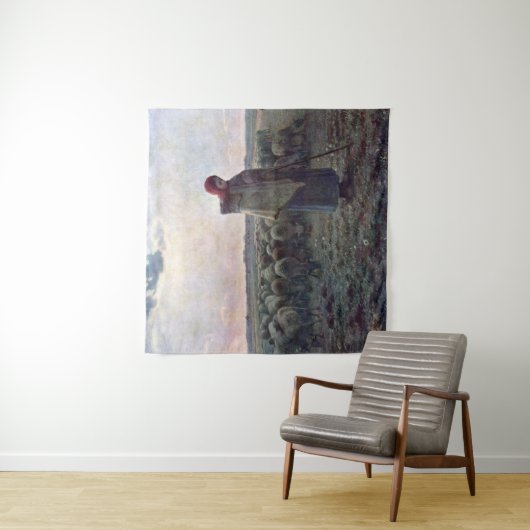 Shepherdess met Hare Flock, Jean-Francois Millet Wandkleed (In situ)