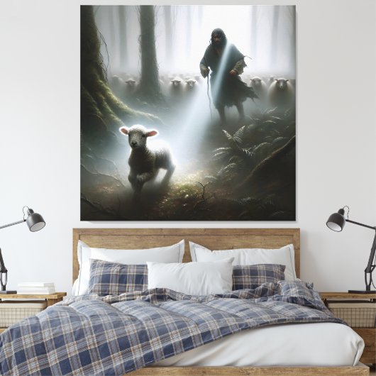 Shephere Rescuing a Lost Lamb Canvas Afdruk (Insitu (Slaapkamer))