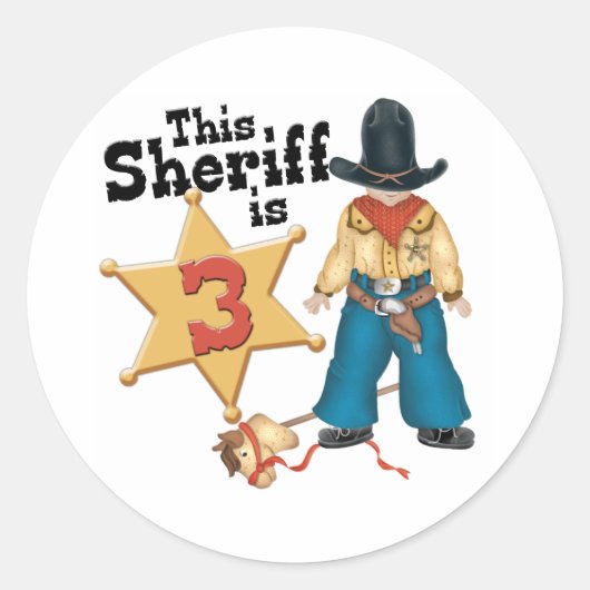 Sheriff 3rd Birthday Classic Round Sticker (Voorkant)