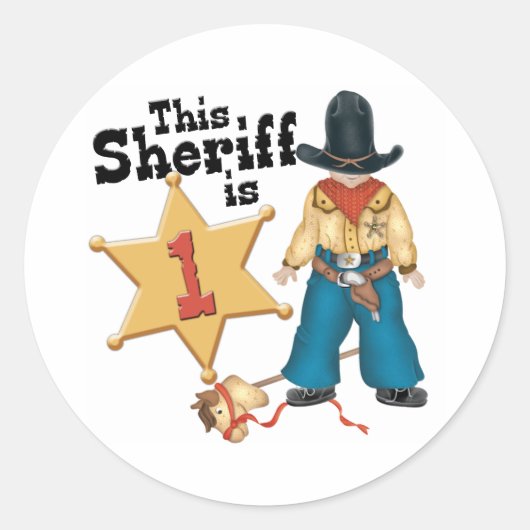 Sheriff First Birthday Classic Round Sticker (Voorkant)