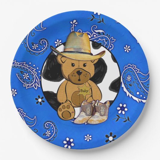 Sheriff Teddy Bear Blauw Bandanna Papier Borden Papieren Bordje (Voorkant)