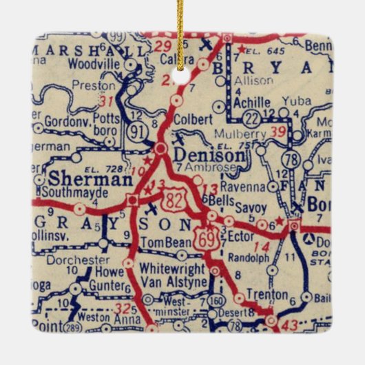 Sherman TX 1941 Map Keramisch Ornament (Achterkant)