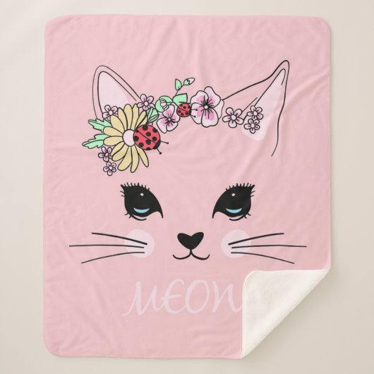 Sherpa Chat adorable | Couverture de chat rose mignonne (Devant)