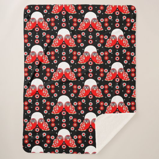 Sherpa Chouette scandinave Couverture polaire Art folklor (Devant)