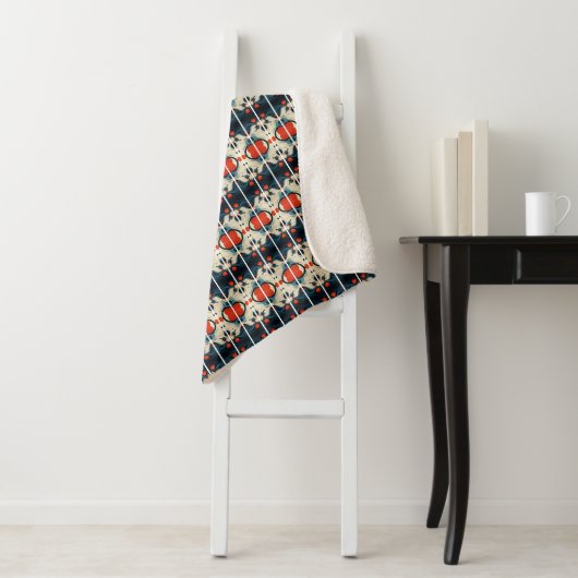 Sherpa Couverture Abstraite Rouge et Sarcelle (En situation)