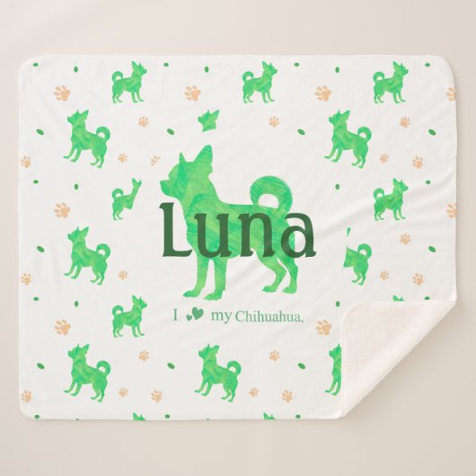 Sherpa Couverture avec silhouette de chihuahua vert paste (Devant (Horizontal))