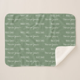 Sherpa Couverture bébé verte Nom personnalisé répété