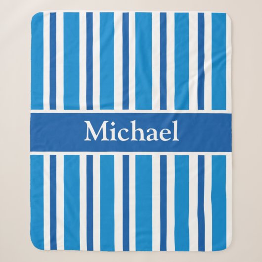 Sherpa Couverture BLEU STRIPED PERSONNALISÉE (Devant)