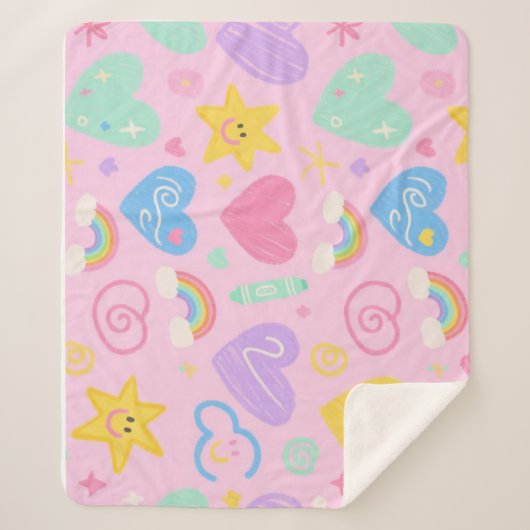 Sherpa Couverture Coeurs & Doodles - Doux Cuteness Pastel (Devant)