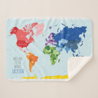 Sherpa Couverture colorée de bébé de carte du monde