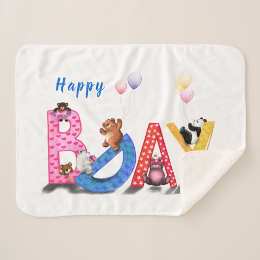 Sherpa Couverture d'anniversaire bébé ours mignons (Devant (Horizontal))