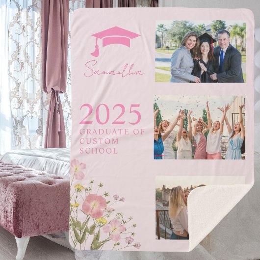 Sherpa Couverture de graduation de photo rose