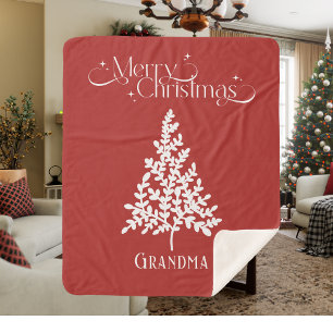 Sherpa Couverture de Noël de grand-mère rouge blanc avec