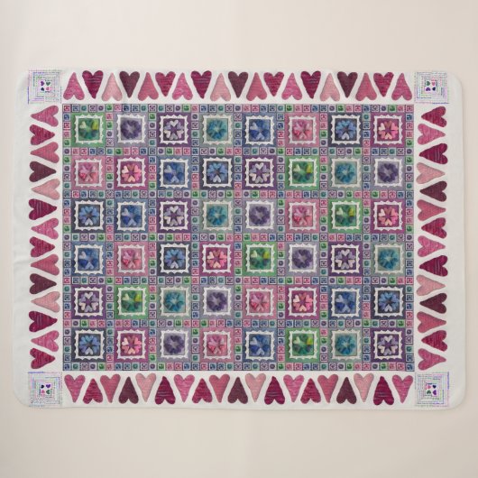 Sherpa Couverture en molleton patchwork Framed Hearts (Devant (Horizontal))