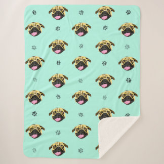Sherpa Couverture en molleton visage de pug souriant