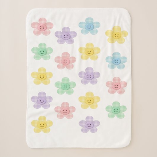 Sherpa Couverture Fleurs Souriantes Gingham Pastel Mignon (Devant)