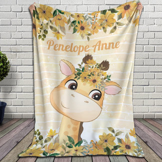 Sherpa Couverture Girafe Mignon et Tournesols avec Nom