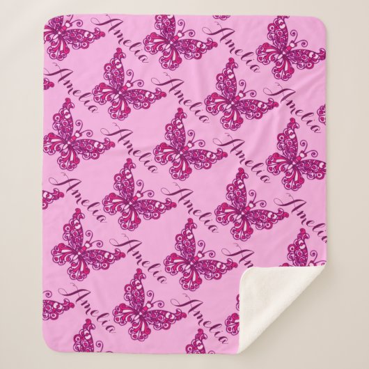 Sherpa Couverture motif de papillon rose personnalisée (Devant)