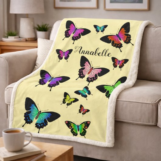 Sherpa Papillon Coloré Nom Personnalisé Couverture Douce