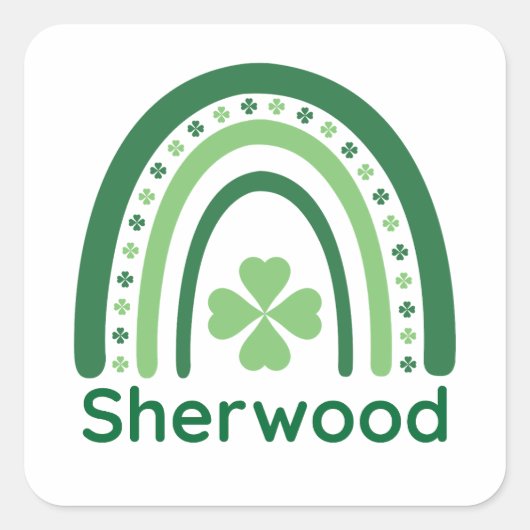 Sherwood Name Clover Boho Rainbow Vierkante Sticker (Voorkant)
