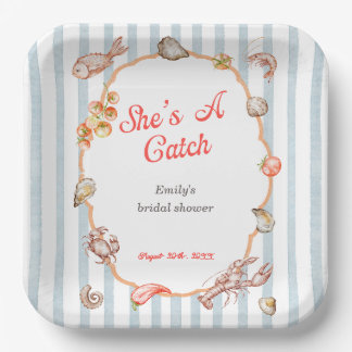 She's A Catch Lobster Coastal Bridal Shower Papieren Bordje