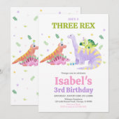 She's a Three rex Trex Dinosaur Birthday Kaart (Voorkant / Achterkant)