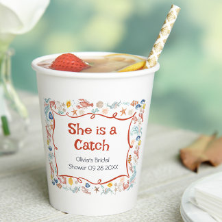 She's  Catch Coastal Bridal Shower Hot Cup Sleeves Papieren Bekers