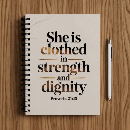 She's clothed in strength. Bible verse notebook  Notitieboek