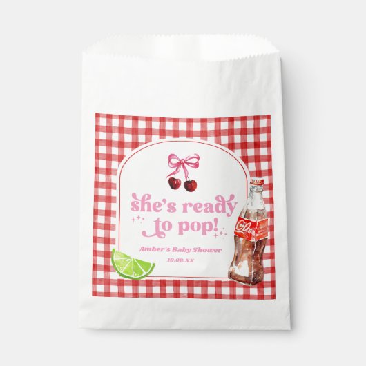 She's Ready To Pop! Cherry Soda Pop Baby Shower Bedankzakje (Voorkant)