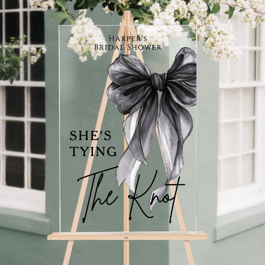 She's Tying The Knot Black Bow Welcome Sign