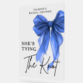 She's Tying The Knot Blue Bow Welcome Sign (Angle)