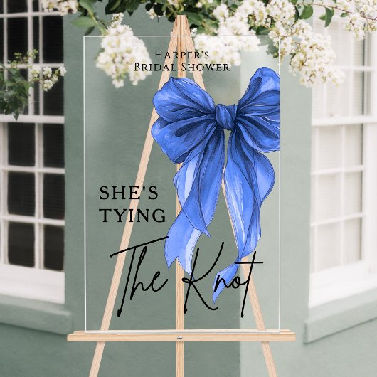 She's Tying The Knot Blue Bow Welcome Sign