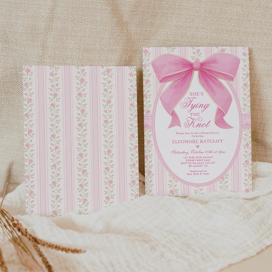 She's Tying the Knot Chic Pink Bow Bridal Shower Kaart
