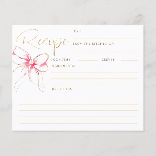 She's Tying the Knot Pink Bow Bridal Recipe Card (Voorkant)