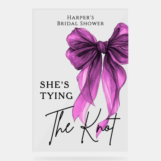 She's Tying The Knot Purple Bow Welcome Sign (Recto)