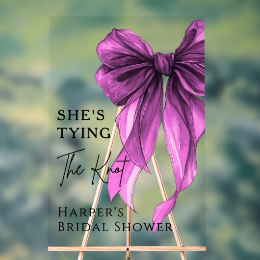 She's Tying The Knot Purple Bow Welcome Sign (Neutre)