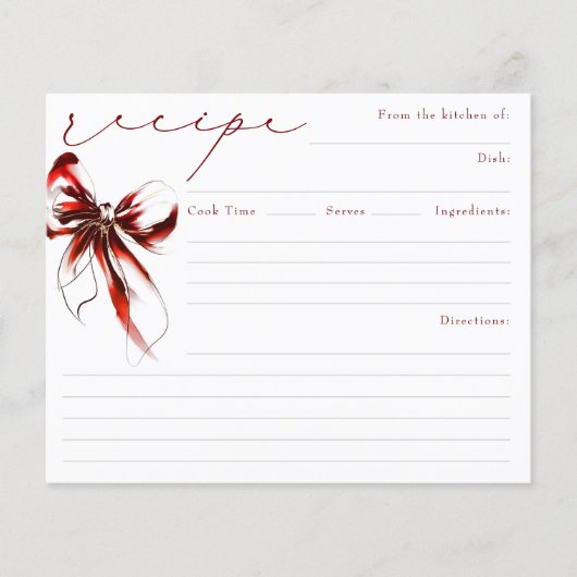 She's Tying the Knot Red Bow Bridal Recipe Card (Voorkant)