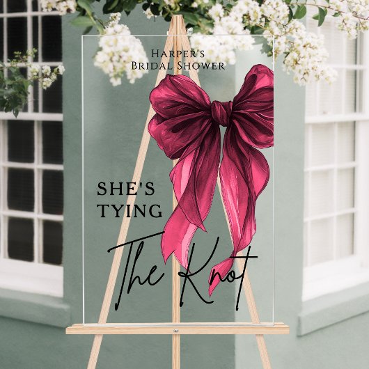 She's Tying The Knot Red Bow Welcome Sign