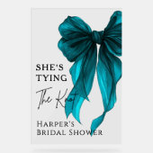She's Tying The Knot Turquoise Bow Welcome Sign (Recto)