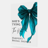 She's Tying The Knot Turquoise Bow Welcome Sign (Angle)