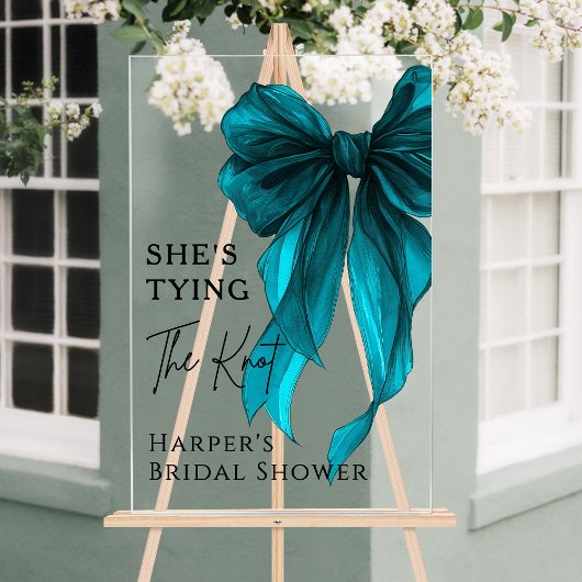 She's Tying The Knot Turquoise Bow Welcome Sign