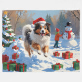 Shetland herdershond loopt sneeuw met kerst Pet Fleece Deken (Voorkant (Horizontaal))