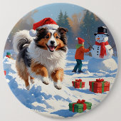 Shetland herdershond loopt sneeuw met kerst Pet Ronde Button 6,0 Cm (Voorkant)